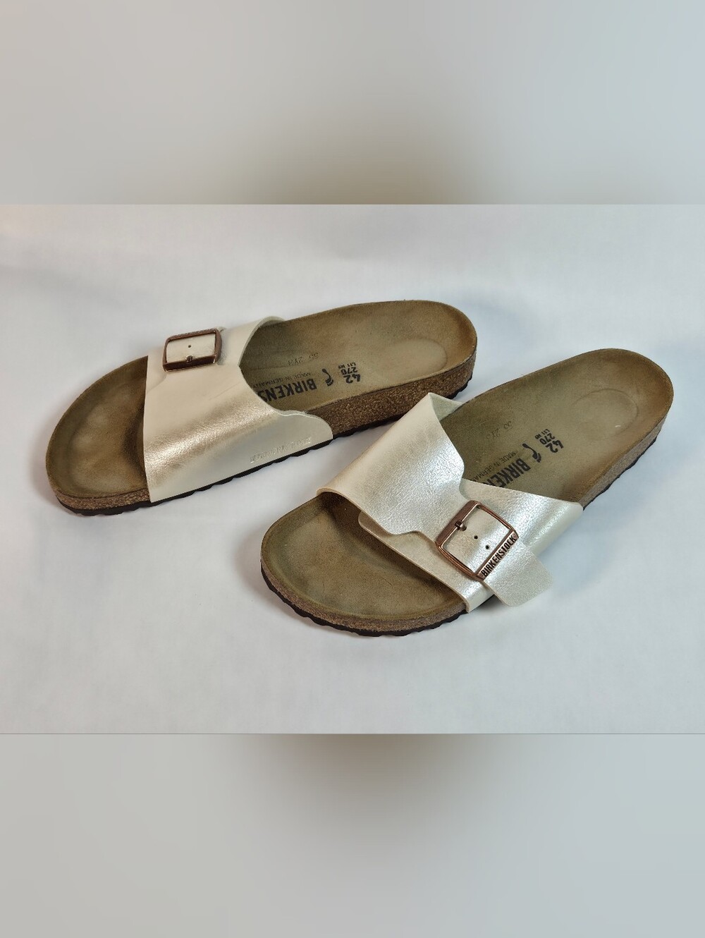 Birkenstock Madrid Metallic Cream Slide Sandals